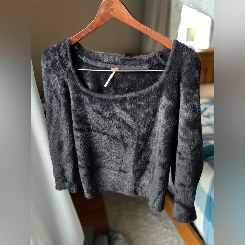 Free People Black Fuzzy Sweater - LIKE NEW!